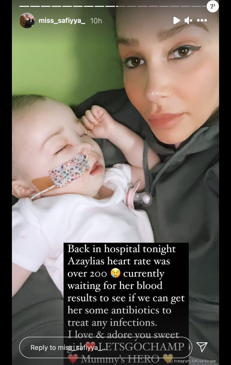 Safiyya Vorajee annonce que sa fille Azaylia est retournée à l'hôpital en urgence. Avril 2021.