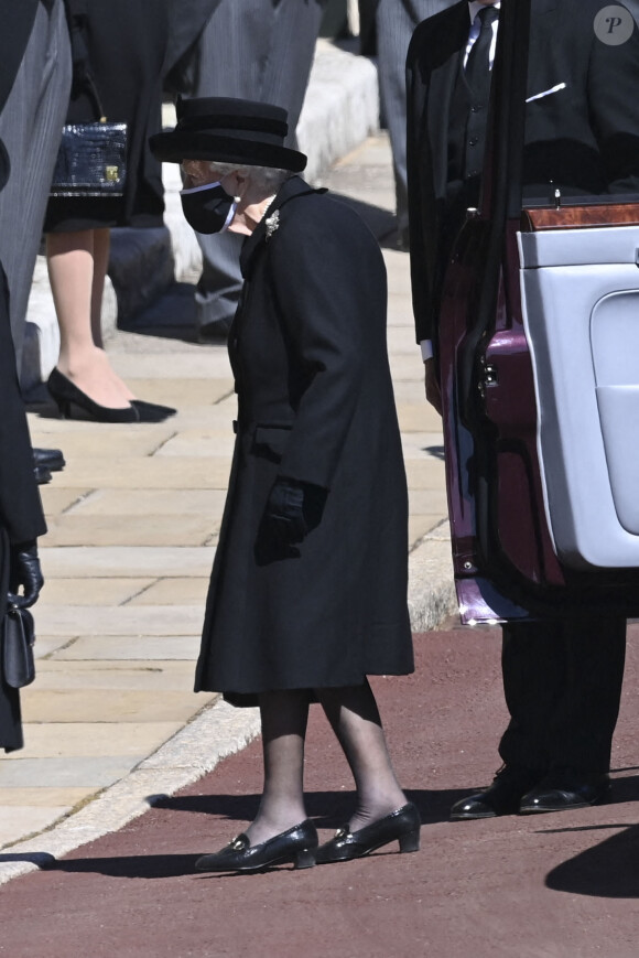 La reine Elisabeth II d'Angleterre - Arrivées aux funérailles du prince Philip, duc d'Edimbourg à la chapelle Saint-Georges du château de Windsor, Royaume Uni, le 17 avril 2021.