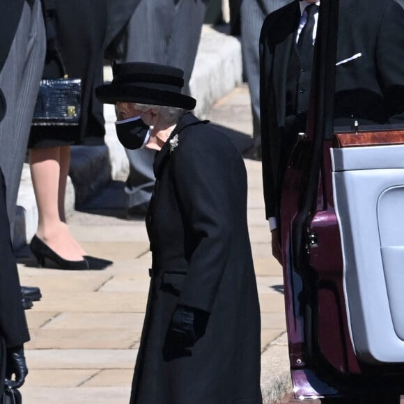 La reine Elisabeth II d'Angleterre - Arrivées aux funérailles du prince Philip, duc d'Edimbourg à la chapelle Saint-Georges du château de Windsor, Royaume Uni, le 17 avril 2021.