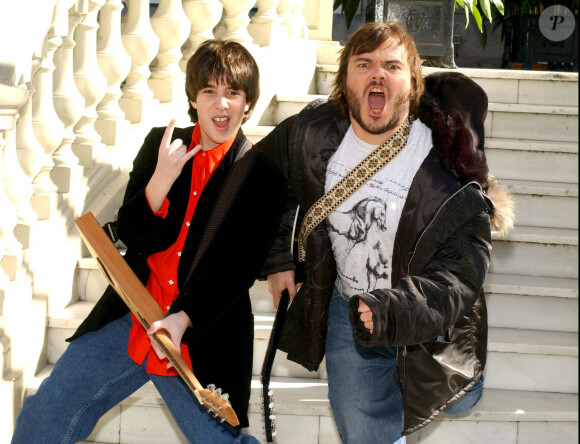 Joey Gaydos et Jack Black en promo pour le film "Rock Academy" à Madrid, en février 2004.