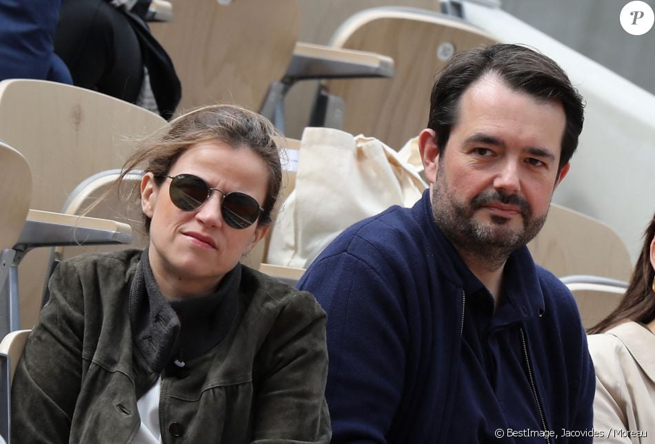 Jean-François Piège et sa femme Elodie - Célébrités dans les tribunes des internationaux de France de tennis de Roland Garros à Paris, France, le 8 juin 2019. © Jacovides / Moreau/Bestimage