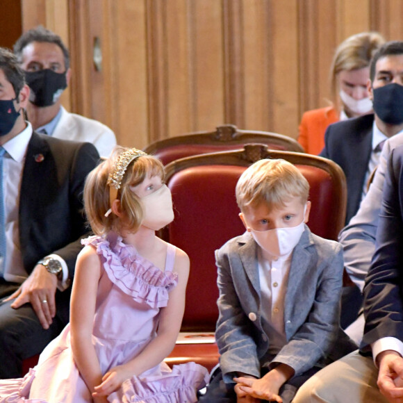 Le prince Albert II de Monaco et ses enfants, le prince héréditaire Jacques et la princesse Gabriella ont participé au lancement du programme "Océano pour Tous" au Musée Océanographique de Monaco, le 1er juin 2021. © Bruno Bebert/Bestimage