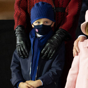 Le prince Albert II de Monaco, sa femme la princesse Charlene et leurs enfants le prince héréditaire Jacques et la princesse Gabriella durant la célébration de la Sainte Dévote, Sainte patronne de Monaco, à Monaco le 26 janvier 2021. © Olivier Huitel / Pool Monaco /Bestimage