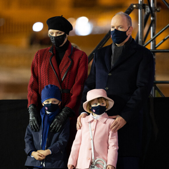 Le prince Albert II de Monaco, sa femme la princesse Charlene et leurs enfants le prince héréditaire Jacques et la princesse Gabriella durant la célébration de la Sainte Dévote, Sainte patronne de Monaco, à Monaco le 26 janvier 2021. © Olivier Huitel / Pool Monaco /Bestimage