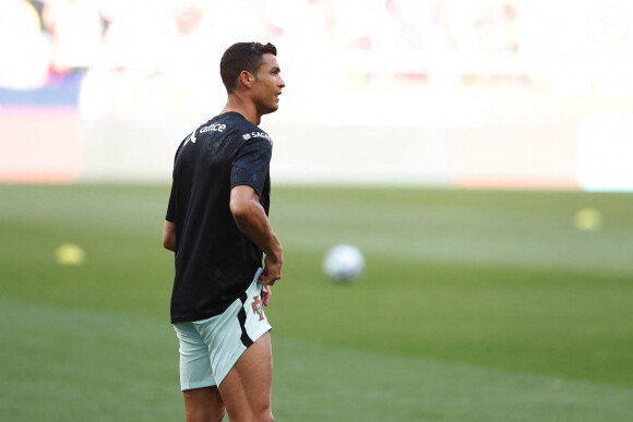 Cristiano Ronaldo à l'échauffement lors du match de football amical Espagne - Portugal au stade Butarque à Leganes, le 8 juin 2021.