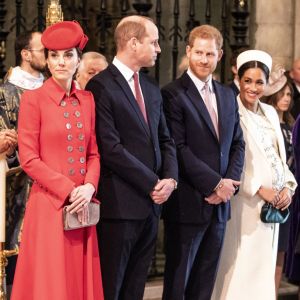 Kate Middleton, duchesse de Cambridge, le prince William, duc de Cambridge, le prince Harry, duc de Sussex, Meghan Markle, duchesse de Sussex (enceinte de son fils Archie), le prince Charles, prince de Galles lors de la messe en l'honneur de la journée du Commonwealth à l'abbaye de Westminster à Londres.