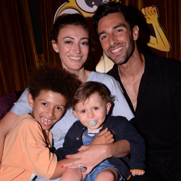 Rachel Legrain-Trapani, son compagnon Valentin Leonard et leurs fils Gianni et Andréa lors de la soirée de lancement de l'application Nanaba à l'hôtel Barrière Le Fouquet's de Paris. © Rachid Bellak/Bestimage
