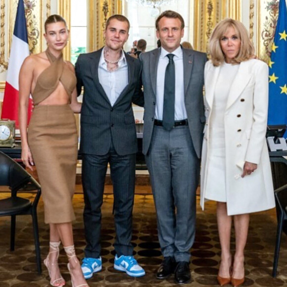 Justin Bieber et sa femme Hailey (Baldwin) ont rencontré le président Emmanuel Macron et sa femme Brigitte au palais de l'Elysée à Paris. © Justin Bieber / Instagram via Bestimage 