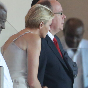Exclusif - La princesse Charlene et le prince Albert II de Monaco, complices et amoureux, assistent au meeting Herculis d'athletisme au stade Louis II a Monaco. Le 19 Juillet 2013