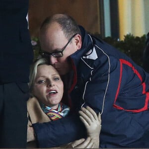 La princesse Charlène de Monaco, le prince Albert II de Monaco - Match de football de la ligue 1 entre l'AS Monaco (1) et le PSG (1) à Monaco le 9 février 2014.