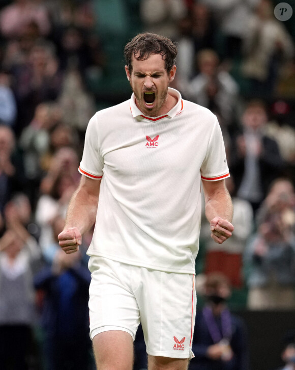 Andy Murray celebrates beating Nikoloz Basilashvili on Centre Court on day one of Wimbledon at The All England Lawn Tennis and Croquet Club, Wimbledon. Picture date: Monday June 28, 2021. ... Wimbledon 2021 - Day One - The All England Lawn Tennis and Croquet Club ... 28-06-2021 ... London ... UK ... Photo credit should read: John Walton/PA Wire. Unique Reference No. 60635579 ... See PA story TENNIS Wimbledon. Photo credit should read: John Walton/PA Wire. RESTRICTIONS: Editorial use only. No commercial use without prior written consent of the AELTC. Still image use only - no moving images to emulate broadcast. No superimposing or removal of sponsor/ad logos. 
