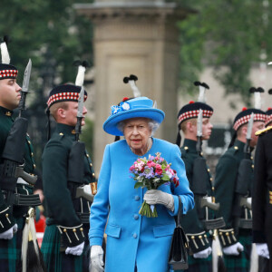 Her Majesty The Queen, accompanied by The Duke of Cambridge, attend the Ceremony of the Keys at the Palace of Holyroodhouse, in Edinburgh, Scotland, UK, on June 28, 2021.  
