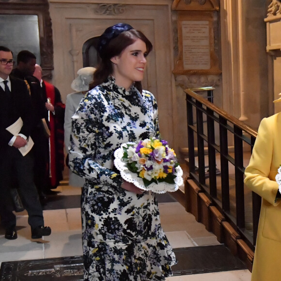 La reine Elisabeth II d'Angleterre et la princesse Eugenie d'York lors du service religieux "Royal Maundy" en la chapelle St George au château de Windsor. Le 18 avril 2019