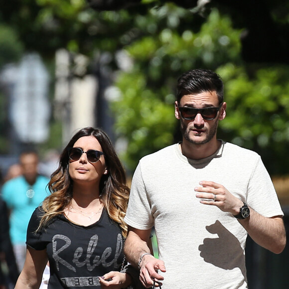 Exclusif - Le footballeur Hugo Lloris avenue Montaigne avec son épouse Marine.