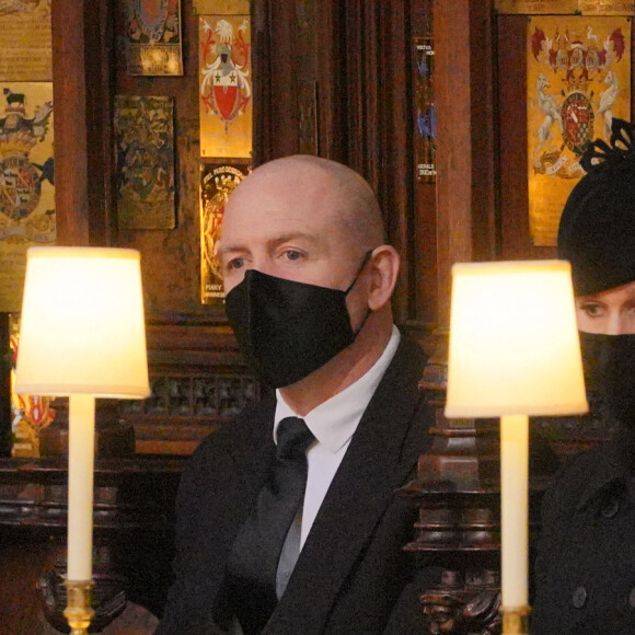 Zara Phillips (Zara Tindall) et Mike Tindall - Funérailles du prince Philip, duc d'Edimbourg à la chapelle Saint-Georges du château de Windsor, Royaume Uni, le 17 avril 2021.