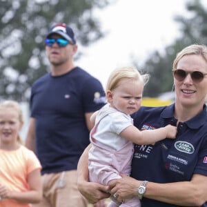 Zara Tindall, son mari Mike et leurs enfants Mia et Lena au "Festival of British Eventing" à Gatcombe Park. Le 3 août 2019