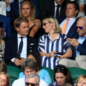 Vivian Sibold, Nico Rosber, Zara et Mike Tindall au tournoi de Wimbledon à Londres, le 7 juillet 2021.