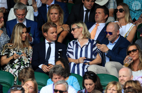 Vivian Sibold, Nico Rosber, Zara et Mike Tindall au tournoi de Wimbledon à Londres, le 7 juillet 2021.