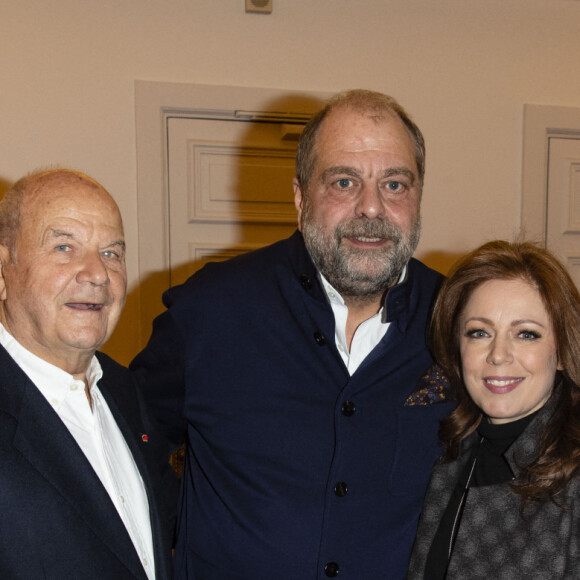 Marc Ladreit de Lacharrière, Eric Dupond-Moretti et sa compagne Isabelle Boulay - Eric Dupond-Moretti à la barre au théâtre de la Madeleine à Paris le 22 janvier 2019. © Pierre Perusseau/Bestimage