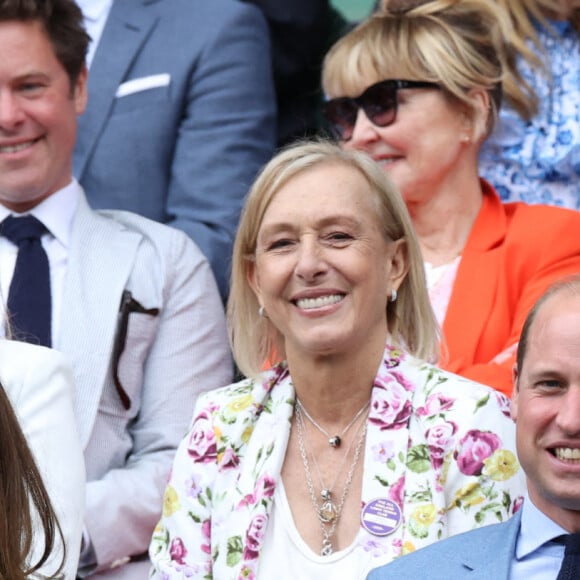 Kate Middleton, duchesse de Cambridge, et son mari le prince William, duc de Cambridge, assistent à la finale simple dames de Wimbledon opposant l'Australienne Ashleigh Barty à la Tchèque Karolína Plíšková. Londres, le 10 juillet 2021.