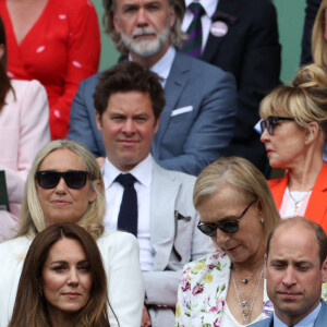 Kate Middleton, duchesse de Cambridge, et son mari le prince William, duc de Cambridge, assistent à la finale simple dames de Wimbledon opposant l'Australienne Ashleigh Barty à la Tchèque Karolína Plíšková. Londres, le 10 juillet 2021.