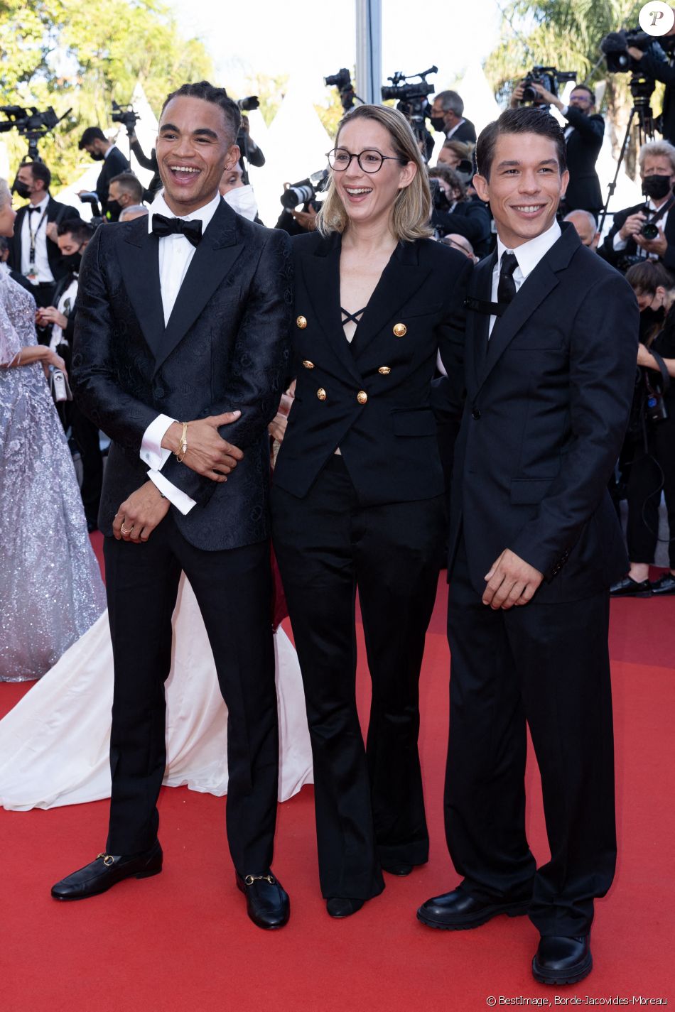 Théo Christine, Audrey Estrougo (réalisatrice), Sandor Funtek - Montée des marches du film " Three Floors / Tre Piani" lors du 74ème Festival International du Film de Cannes. Le 11 juillet 2021 © Borde-Jacovides-Moreau / Bestimage