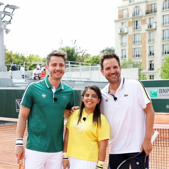 Inès Reg, Christophe Michalak et Guillaume Pley lors de la finale de la saison 3 de "Stars, Set et Match" au profit d'associations caritatives en marge des Internationaux de France de tennis à Roland Garros à Paris, France, le 10 juin 2021. © Dominique Jacovides/Bestimage 