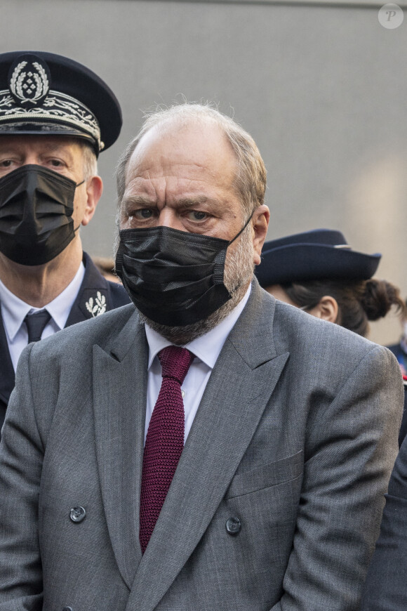 Eric Dupond-Moretti, ministre de la Justice, garde des Sceaux - Le premier ministre Jean Castex est en visite au commissariat de police de Saint-Denis pour rencontrer les acteurs de la lutte contre les trafics de stupéfiants le 28 mai 2021. © Pierre Perusseau / Bestimage