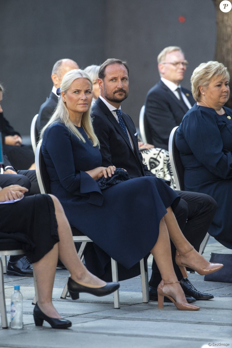 Le prince Haakon et la princesse Mette-Marit de Norvège lors du 10ème anniversaire de la commémoration de l'attentat perpétré par Anders Breivik, à Utoya en 2011, qui a fait 77 morts. Oslo, le 22 juillet 2021.