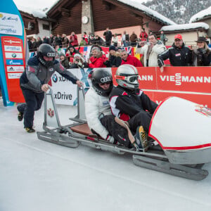 Gomer Malcom Loyd, Robin Foster et le Prince Albert II de Monaco - Le Prince Albert II de Monaco participe à la course de bobsleigh "Monaco Bob Historic" à Saint-Moritz en Suisse le 23 janvier 2015.