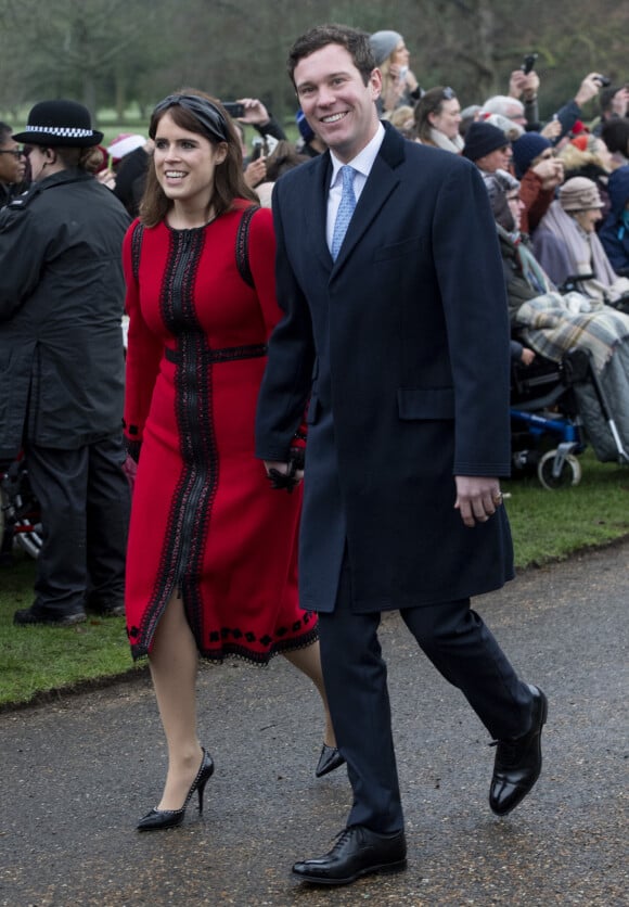 La princesse Eugénie d'York et son mari Jack Brooksbank se rendent à la messe de Noël à l'église Sainte-Marie-Madeleine à Sandringham, le 25 décembre 2018.