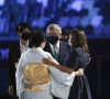 Anne Hidalgo, maire de Paris, la gouverneure de Tokyo, Yuriko Koike, et le président du CIO Thomas Bach lors de la cérémonie de clôture des Jeux Olympiques de Tokyo 2020. Tokyo, le 8 août 2021.