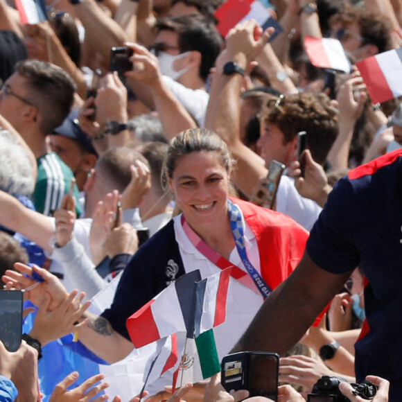 Teddy Riner, Jean Quincampoix, Kevin Mayer - Cérémonie de passation entre Tokyo 2020 et Paris 2024 aux jardins du Trocadero à Paris, France, le 08 août 2021. © Christophe Clovis / Bestimage