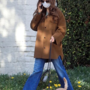 Lily Collins promène son chien à Los Angeles le 13 janvier 2021.