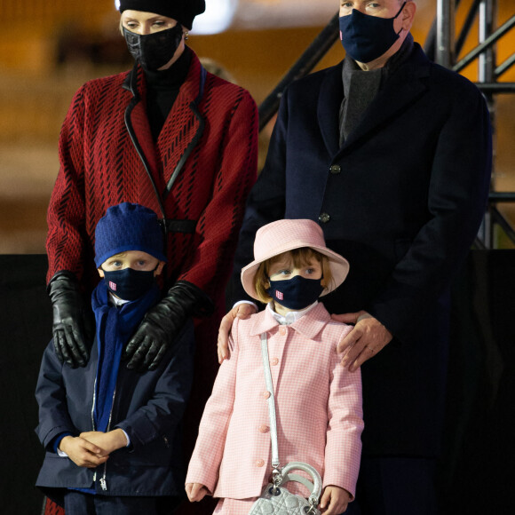 Le prince Albert II de Monaco, sa femme la princesse Charlene et leurs enfants le prince héréditaire Jacques et la princesse Gabriella durant la célébration de la Sainte Dévote, Sainte patronne de Monaco, à Monaco le 26 janvier 2021. © Olivier Huitel / Pool Monaco /Bestimage