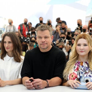 Camille Cottin, Matt Damon, Abigail Breslin au photocall du film Stillwater (Hors compétition) lors du 74ème festival international du film de Cannes le 9 juillet 2021 © Borde / Jacovides / Moreau / Bestimage