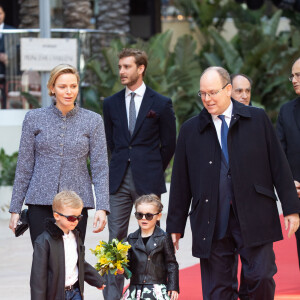 Le Prince Albert II et la princesse Charlène de Monaco avec leurs enfants le prince Jacques de Monaco et la princesse Gabriella de Monaco assistent à l'inauguration du One Monte-Carlo et de la promenade Princesse Charlène. P. Casiraghi et M.Wittstock ont également assisté à l'événement avec JL. Biamonti, D. Lambrecht et I. Harbour. Le One Monte-Carlo est un centre commercial situé au coeur de Monte-Carlo proche du célèbre casino de Monte-Carlo le 22 février, 2019 © Olivier Huitel / Pool Monaco / Bestimage