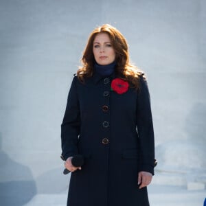 Isabelle Boulay lors des commémorations des 100 ans de la bataille de la Crête de Vimy, (100 ans jour pour jour, le 9 avril 1917) dans laquelle de nombreux Canadiens ont trouvé la mort lors de la Première Guerre mondiale, au Mémorial national du Canada, à Vimy, France, le 9 avril 2017. © Cyril Moreau/Bestimage 