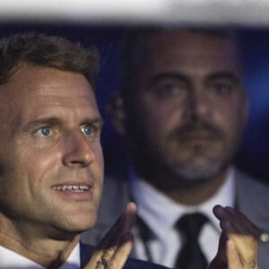 Le président Emmanuel Macron assiste au gala de boxe "La Conquête" à Roland Garros, Paris le 10 septembre 2021. © JB Autissier / Panoramic / Bestimage 