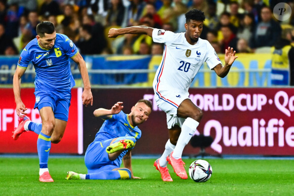Kingsley Coman lors du match Ukraine - France en phase de qualifications à la Coupe du monde 2022. Kiev, le 4 septembre 2021.