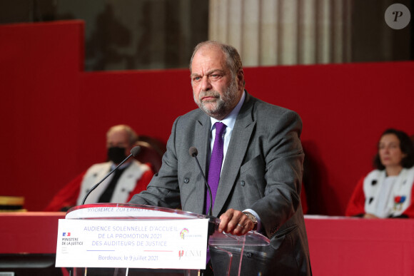 Eric Dupond-Moretti, ministre de la justice, garde des Sceaux lors de l'audience solennelle d'accueil de la promotion 2021 des auditeurs de justice de l'Ecole nationale de la Majistrature à Bordeaux, France, le 9 juillet 2021. © Jean-Marc Lhomer/Bestimage