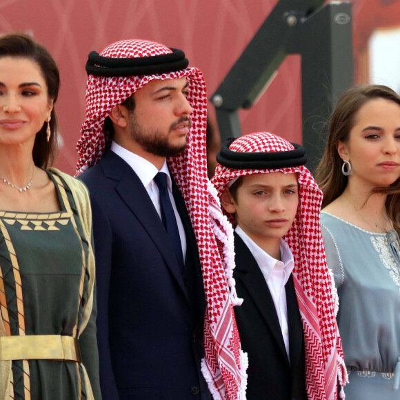 La reine Rania de Jordanie, le prince Hussein bin Abdallah, le prince Hashem bin Abdullah et la princesse Salma - Cérémonie du 73 ème anniversaire de l'indépendance de la Jordanie à Amman le 25 Mai 2019. © Imago / Panoramic / Bestimage