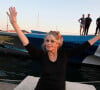 Exclusif - Brigitte Bardot pose avec l'équipage de Brigitte Bardot Sea Shepherd, le célèbre trimaran d'intervention de l'organisation écologiste, sur le port de Saint-Tropez, le 26 septembre 2014