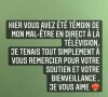 Sophie Tapie réagit à son malaise dans "Touche pas à mon poste" en story Instagram, le 28 septembre 2021