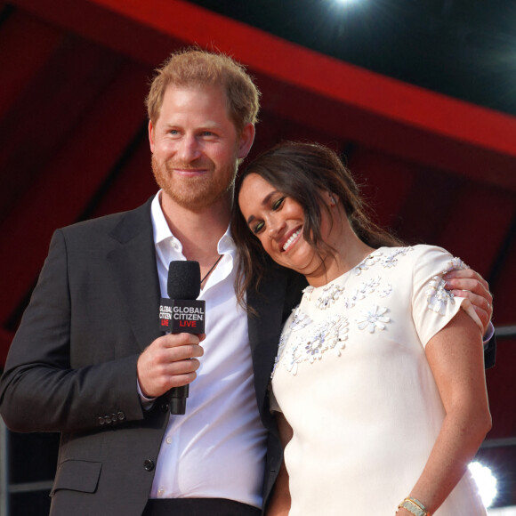 Le prince Harry, duc de Sussex et Meghan Markle sur la scène du "Global Citizen Live Festival" à Central Park à New York. © Sonia Moskowitz Gordon/ZUMA Press Wire/Bestimage