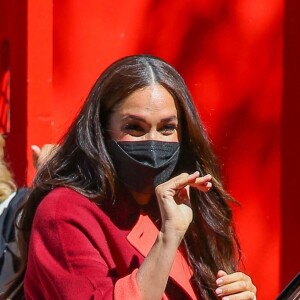 Meghan Markle sort de l'école primaire P.S. 123 Mahalia Jackson d'Harlem pour aller déjeuner au restaurant Melba's à New York, le 24 septembre 2021.