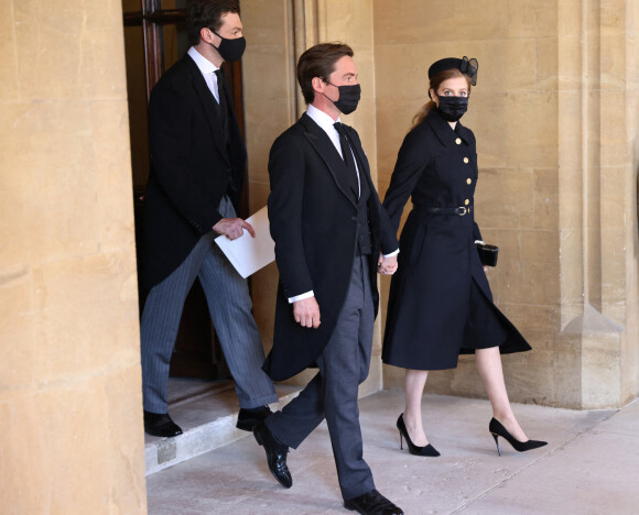 Edoardo Mapelli Mozzi et La princesse Beatrice d'York - Arrivées aux funérailles du prince Philip, duc d'Edimbourg à la chapelle Saint-Georges du château de Windsor, le 17 avril 2021.