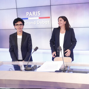 Rachida Dati (candidate Les Républicains), Anne Hidalgo (maire de Paris), Agnès Buzyn (candidate LREM) - Les candidates à la mairie de Paris lors d'un débat télévisé "Paris, le grand débat" avant le second tour des élections municipales le 17 juin 2020. Le second tour des élections municipales aura lieu le 28 juin 2020.