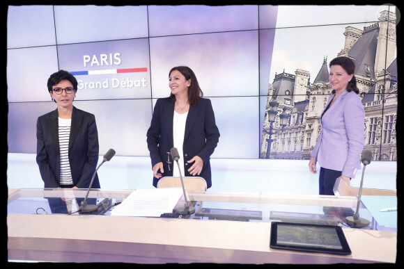 Rachida Dati (candidate Les Républicains), Anne Hidalgo (maire de Paris), Agnès Buzyn (candidate LREM) - Les candidates à la mairie de Paris lors d'un débat télévisé "Paris, le grand débat" avant le second tour des élections municipales le 17 juin 2020. Le second tour des élections municipales aura lieu le 28 juin 2020.