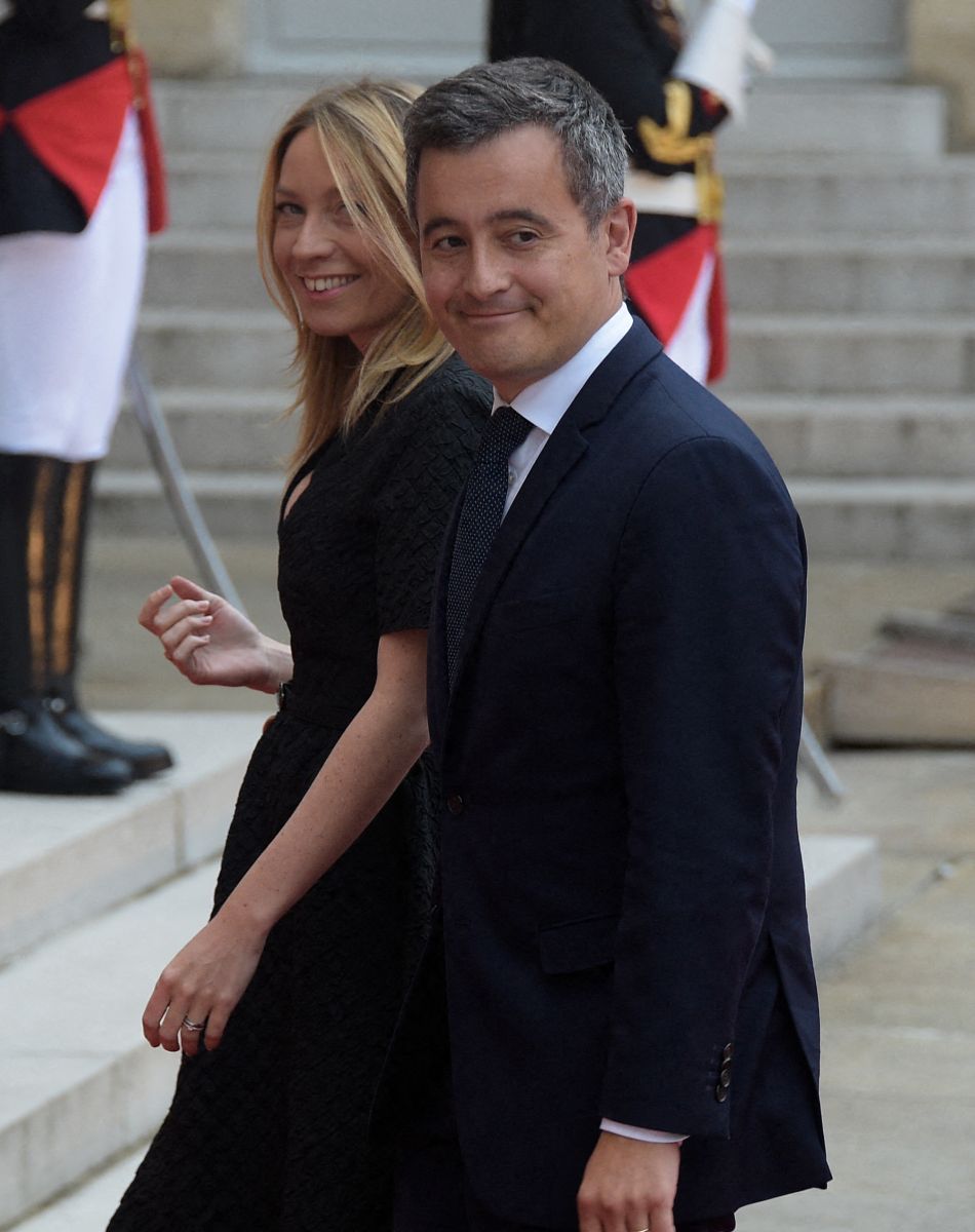Gérald Darmanin et sa femme Rose-Marie Devillers - Arrivées au dîner d'Etat organisé pour la visite du président itlalien Sergio Mattarella au Palais de l'Elysée à Paris, le 5 juillet 2021.